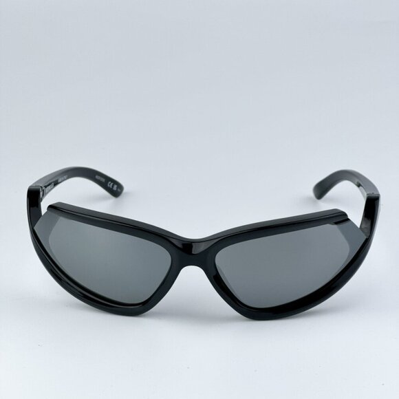 Balenciaga BB0289S 001 BRAND NEW Sunglasses Black Mirror Wraparound Unisex - Picture 6 of 12